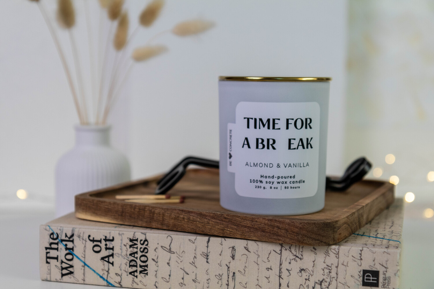 Almond and Vanilla Scented Soy Wax Candle - Time for a Break - Image 6