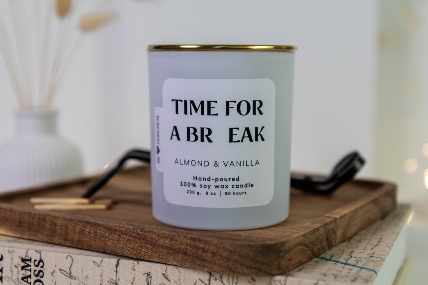 Almond and Vanilla Scented Soy Wax Candle - Time for a Break - Image 9
