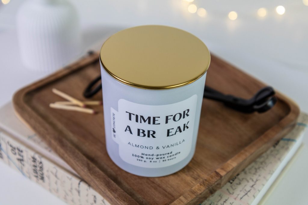 Almond and Vanilla Scented Soy Wax Candle - Time for a Break