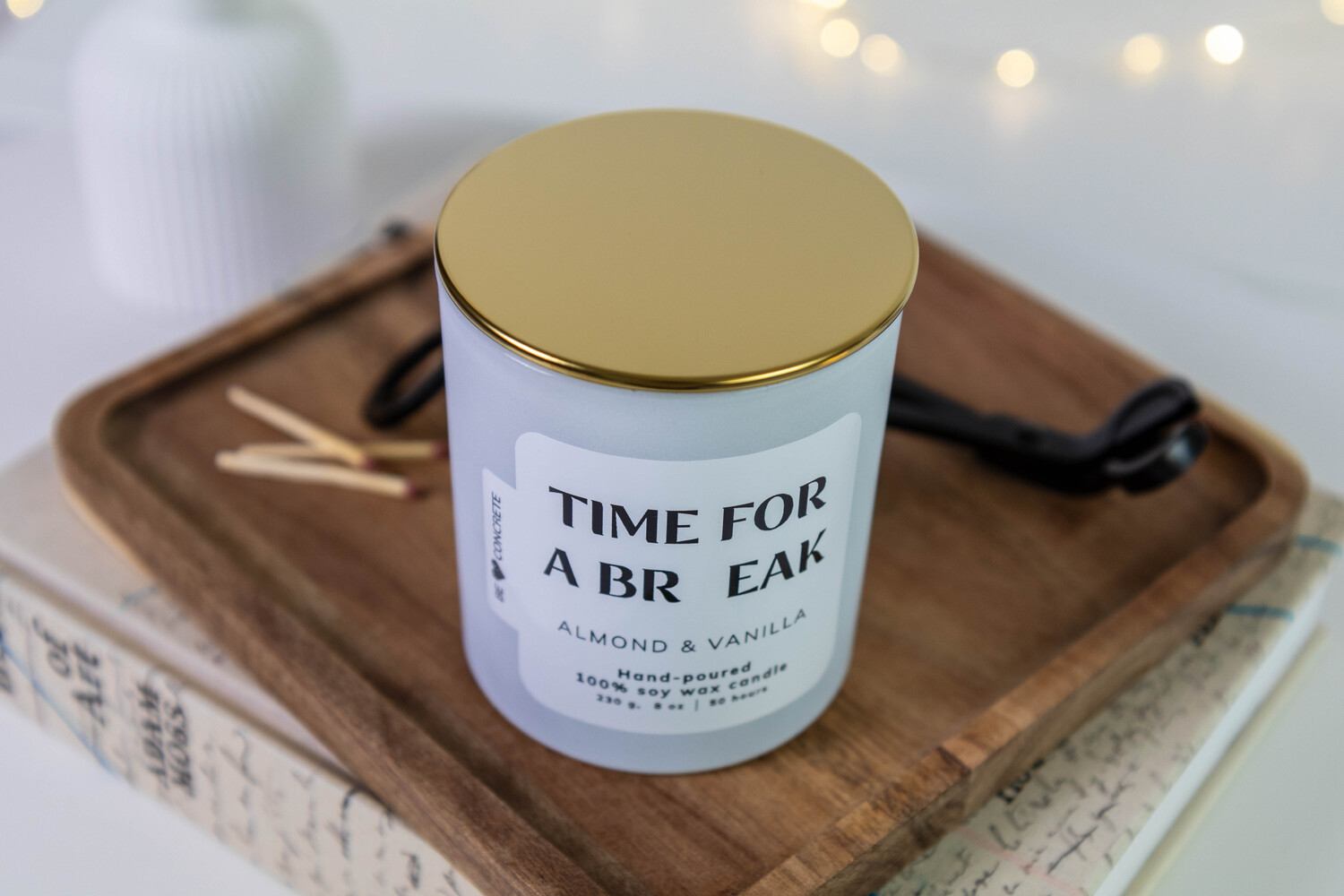 Almond and Vanilla Scented Soy Wax Candle - Time for a Break