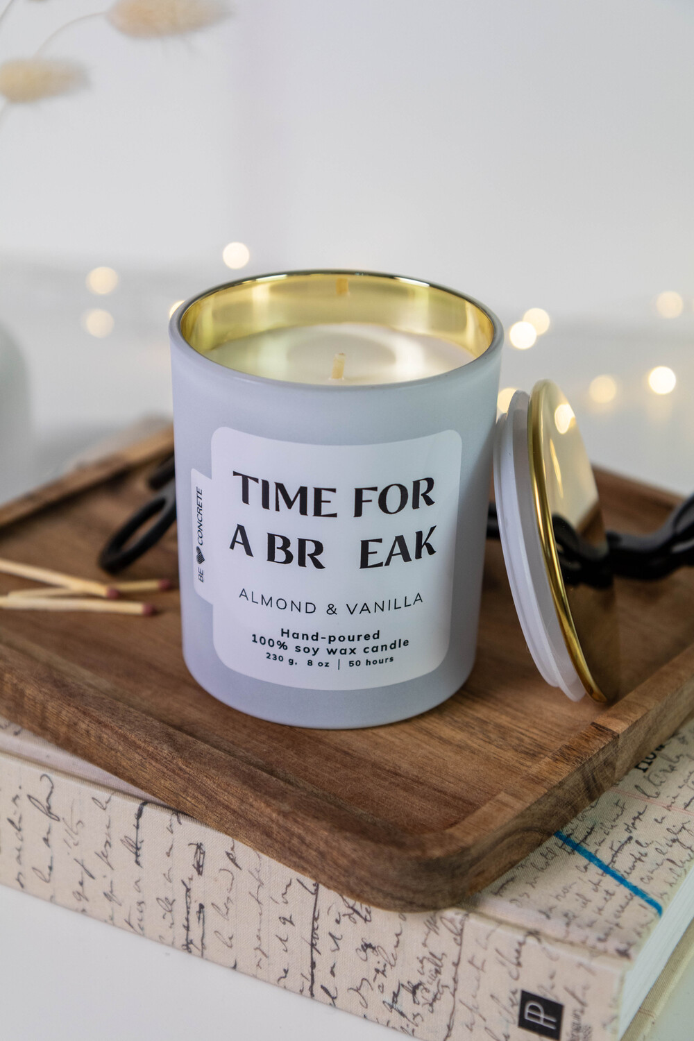 Almond and Vanilla Scented Soy Wax Candle - Time for a Break - Image 8