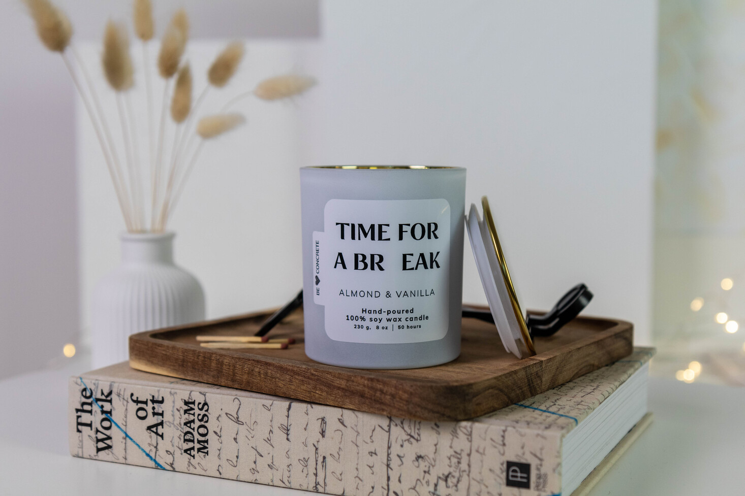 Almond and Vanilla Scented Soy Wax Candle - Time for a Break - Image 4