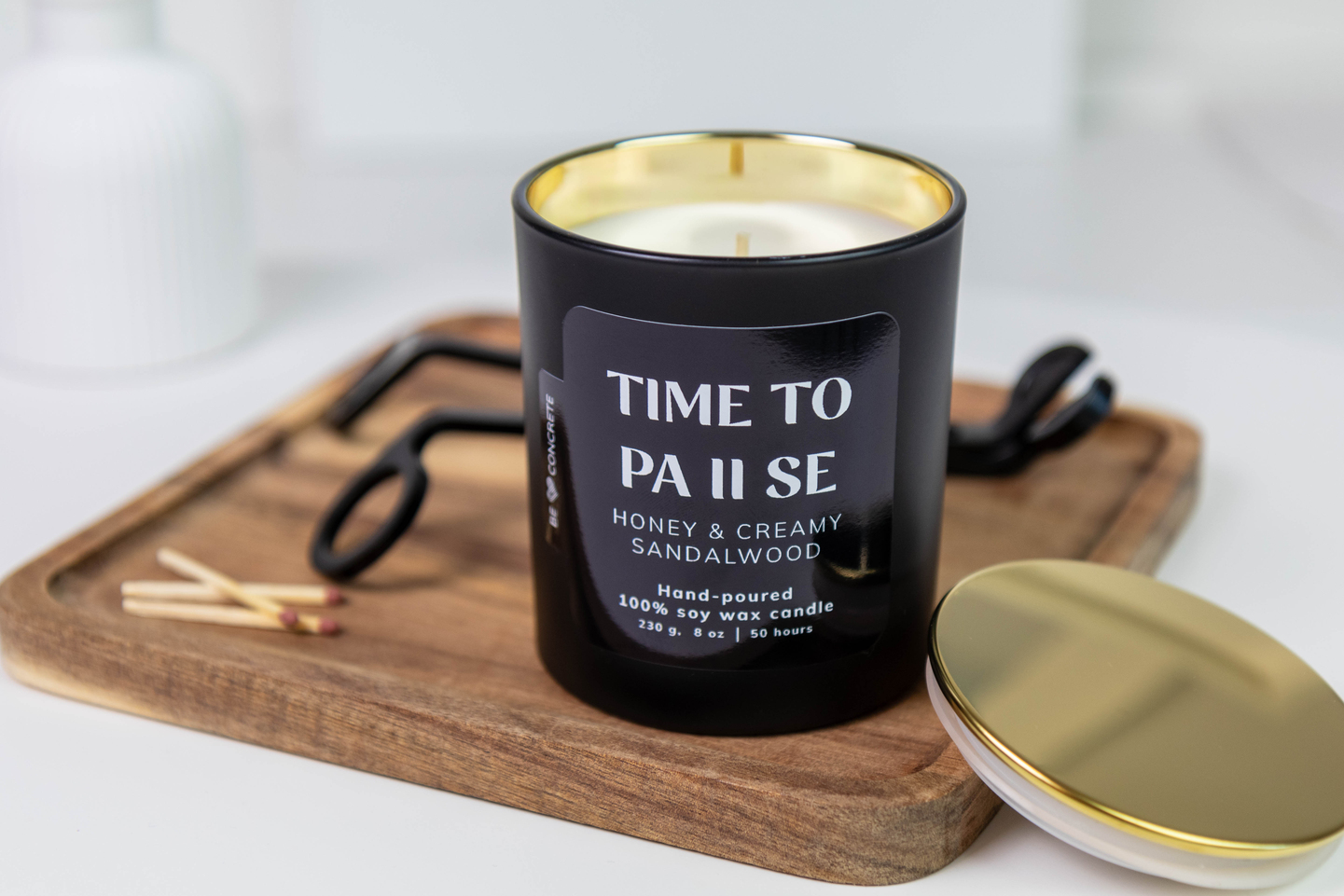 Honey and Sandalwood Scented Soy Wax Candle - Time to Pause - Image 4
