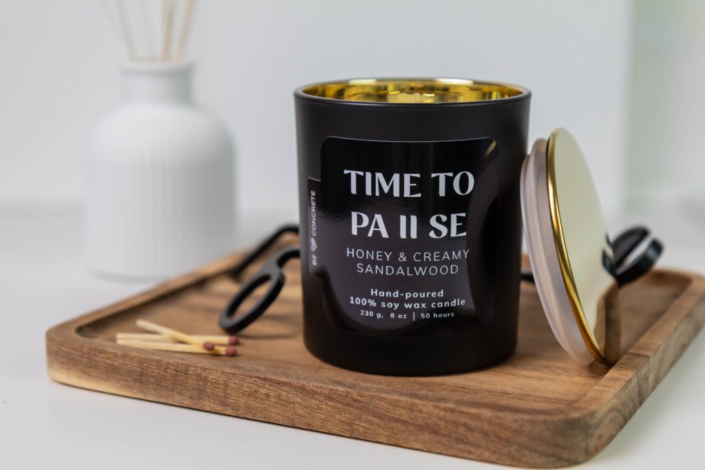 Honey and Sandalwood Scented Soy Wax Candle - Time to Pause