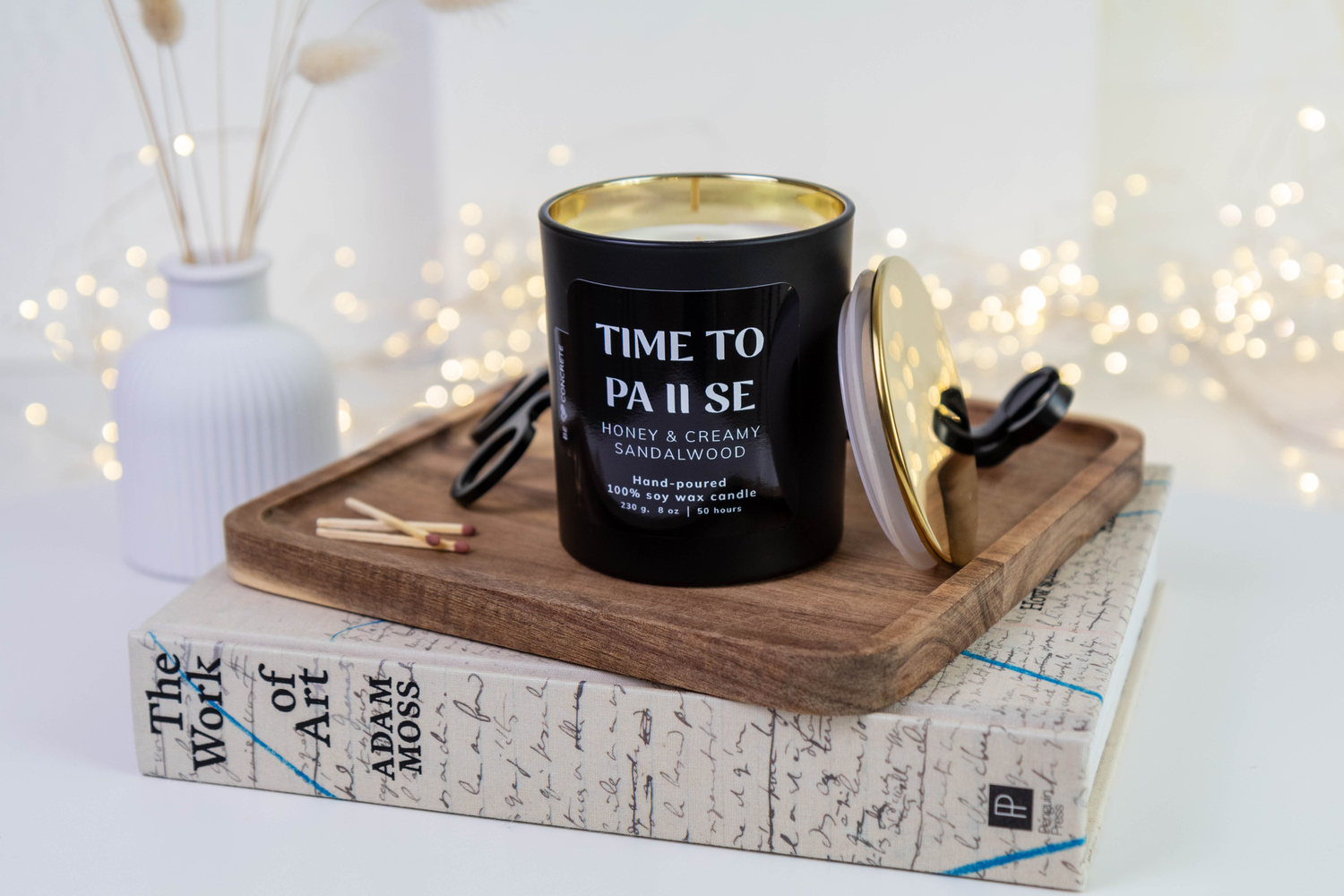 Honey and Sandalwood Scented Soy Wax Candle - Time to Pause - Image 3