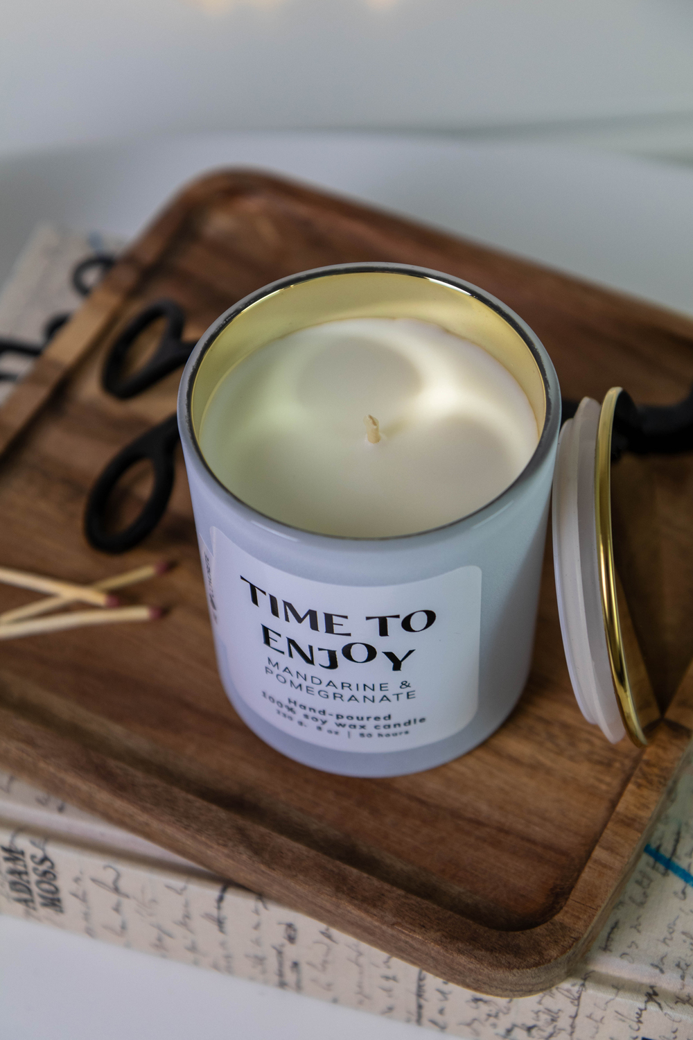 Mandarin and Pomegranate Scented Soy Wax Candle - Time to Enjoy - Image 5